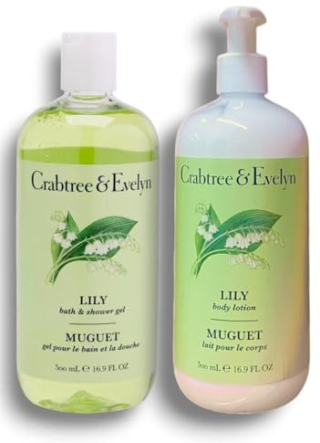 2xCrabtree and Evelyn | Lily Bath and Body Set | Shower Gel and Body Lotion | 500 mL Each