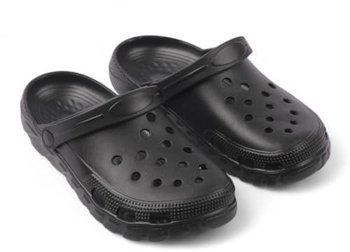 CHILLIFE Zuecos Sanitarios Hombre, Zapatos de Trabajo, Hospital, Jardín, Cocina, Playa, Ligeros, Eva, Fabricado en Portugal (Negro, Sistema Tallas Calzado EU, Adulto, Números, Mediano, 43)