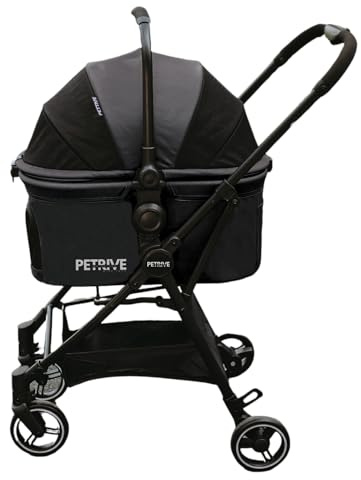 PETRIVE S.RIDER 4in1: Hundewagen Katze, Autositz für ISOFIX System, Transporter, kennelkäfig. (Schwarz)