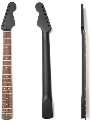 Premium Maple Guitar Neck for Fender Stratocaster-Style Guitars – Rosewood Fingerboard, 22 Polished Frets, 14-Inch Radius, Matte Black Finish