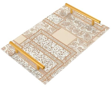 Boho Rose Gold Regular Texture Decorative Large Tray with Handles Drink Serving Tray for Jewelry Perfume for Platters Serving bandeja de plastico para desayuno