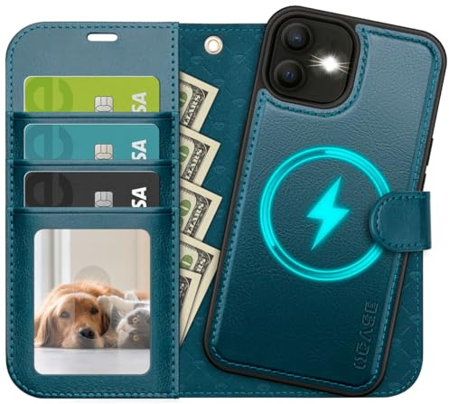 OCASE for iPhone 12 and iPhone 12 Pro Detachable 2 in 1 Case, Peacock Blue | PU Leather Wallet with Card Holders, Wireless Charging, RFID Blocking, Kickstand, Shockproof Flip Folio Phone Cover