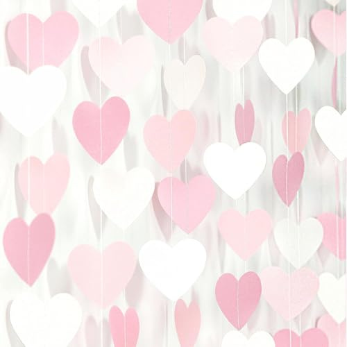 Rosa weiße Liebe Herz Girlande 26Ft rustikale Hochzeit hängende Dekoration Streamer Banner, Braut Dusche Verlobung Valentine Party Dekor