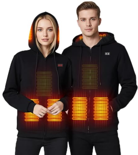 Qdreclod Felpa Riscaldata Cappuccio con Batteria 16000mAh per Uomo Donna, Giacca Elettrica con 6 Zone di Riscaldamento, 3 Livelli di Temperatura, Felpa Termica per Escursionismo, Caccia, Campeggio