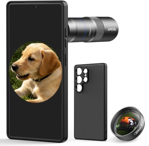 APEXEL Kompaktes 10x-Teleobjektiv für Smartphone & 200-mm-Makroobjektiv mit Spezielle Handyhülle, Professionelles FMC ED-Handy Objektiv, Geeignet für Samsung Galaxy S25 Ultra