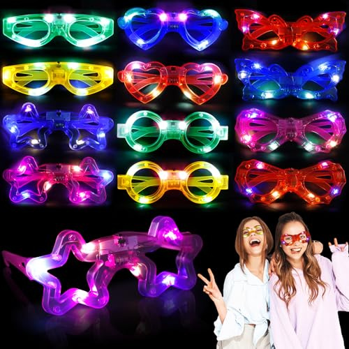 SERIONR Gafas Luminosas LED,12 Gafas Luminosas para Fiestas,Juego de Gafas de Fiesta de Neón,Gafas con Luces LED Fiesta de Raves para Cumpleaños Carnaval Navidad Decoraciones para Fiestas de Halloween