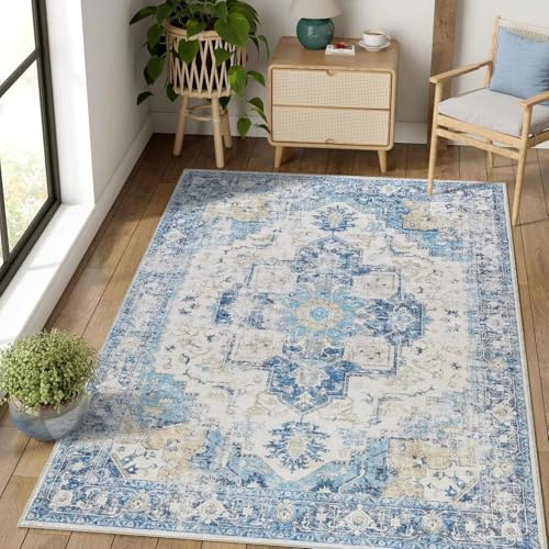 JGGXHM Nordischer Vintage-Teppich im Ethno-Stil, großer Teppich für Schlafzimmer, Wohn- und Esszimmer, Bodenmatte, Heimdekoration, rutschfest, waschbar (50 x 90 cm)