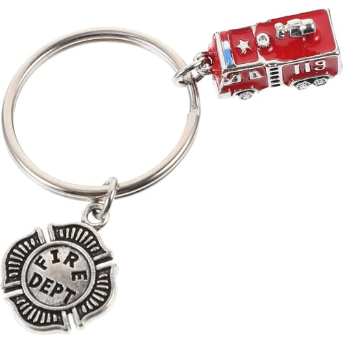Baluue Feuerwehrauto Schlüsselanhänger Metall Feuerwehrmann Charm Geschenk Hängedekoration