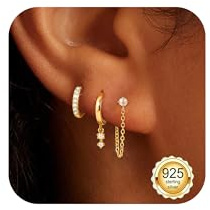 ZOERAY 3 Paar Ohrringe Gold Silber 925 Hängend Damen Wasserfest Set | 18K Vergoldet Creolen Ohrstecker Silber Hängend Kleeblatt,Hypoallergen Goldene Ohrringe Stecker ,Schmuck,Geschenke für Frauen