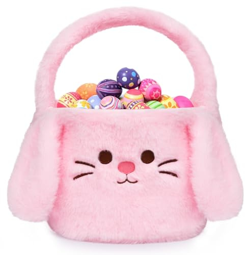 Yamepuia Osterkörbchen,Osterkörbchen für Kinder,Rosa Hase Osterkorb mit Henkel,Niedlich Osternester Zum BefüLlen für Jungen Mädchen,Ostern Deko Korb