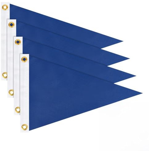 NBEADS 4 Pcs Triangle Boat Flags, 44x28.5cm Polyester Pennant Flags Triangle Boat Blank Flag with 11 mm Brass Grommets for Boats Sailing Outdoor Home Indoor Gyms Businesses Party Decorations, Blue
