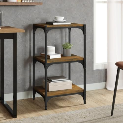 XHNIFBN Schmales Bücherregal Räuchereiche 40x33x70,5 cm aus Holzwerkstoff und Stahl mit 3 Ablagen, Industrie-Design, Standregal als Raumtrenner oder TV-Schrank für Wohnzimmer & Büro