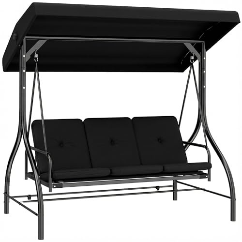 Outsunny 3 Seater Garden Swing Chair, Patio Swing Seat Bed Black