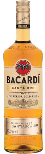 Ron Dorado Superior BACARDÍ Carta Oro, ALC. 37,5 %, 100 cl / 1 L, un ron caribeño icónico, ideal para el cóctel Cuba Libre