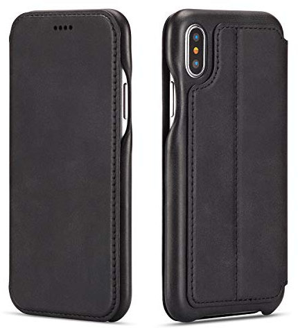 QLTYPRI Case for iPhone X iPhone XS, Vintage Slim Magnetic Closure PU Leather Case with Stand Function & Credit Card Slot Holder Shockproof Flip Wallet Cover for iPhone X XS - Black