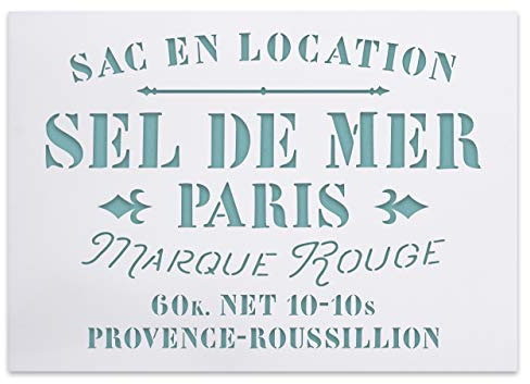 arborala Schablone Sel de Mer Paris - französischer shabby chic | Wiederverwendbar, abwaschbar, PVC-frei, lebensmittelecht · für Wand, Möbel, Textil und Torte · auch Spray und Airbrush