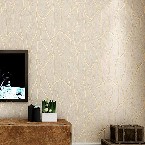 Prior.choice Rouleau de papier peint non tissé texturé 3D moderne brillant 5 couleurs de luxe abstrait gaufré floqué texturé pour chambre à coucher, salon, 5,3 m l x 32,8 m L = 5,3 ㎡ (doré)