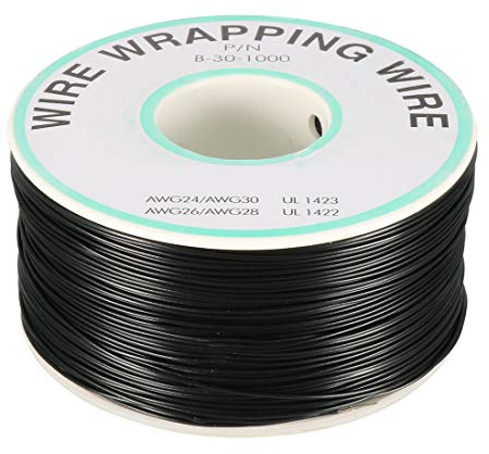 sourcing map AWG30 656.2FT Breadboard Wrapping Wire PCB Weld PVC Coated Tin Plated Copper Cable,1 Roll Black