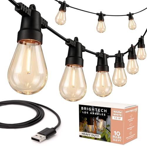 Brightech Ambience Pro - USB Battery Pack Powered, Waterproof String Lights for Camping & Tents - Add Warm Ambience to Your Camp Site - Lightweight & Bright Enough to Cook - Shatterproof Bulbs