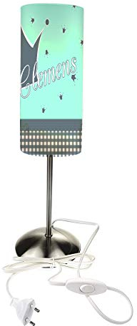 CreaDesign TI-1052-44 Krone türkis grau Nachttischlampe Kinderzimmer mit Namen, Kinder Tischlampe/Schlummerlicht mit Schalter für Steckdose, E14, 38 cm hoch