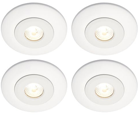 National Lighting Spotlight Hole Converter, Recessed Matt White Ceiling Lights, GU10 Halogen or LED, Dimmable Downlights Conversion Kit 65mm-125mm IP20 Rated - Pack of 4