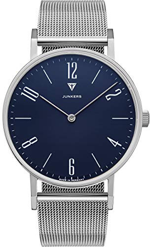 Junkers Dessau Analog Quarz Uhr Edelstahlarmband Saphirglas Ziffern blau 9.16.01.01.M