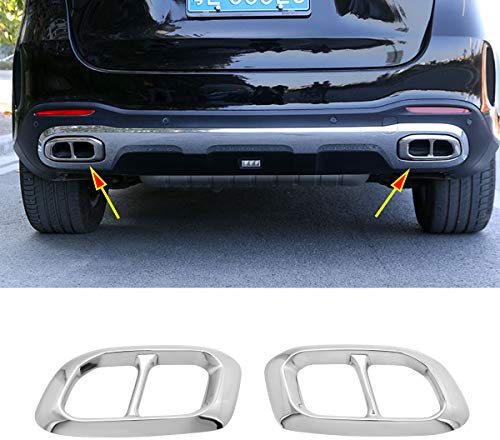 YIWANG Edelstahl Exterior Zubehör Auspuff Endrohr Dekoration Rahmen Abdeckung Blenden Für Benz GLE GLC GLS W167 X253 X167 2019 2020 Auto Zubehör (Silve)
