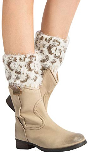 TININNA Leopardenmuster Gestrickte Wolle Stulpen Stricken Stiefelstulpen Beinstulpen Beinwärmer Leg Warmers Stiefel Socken Boot Abdeckung