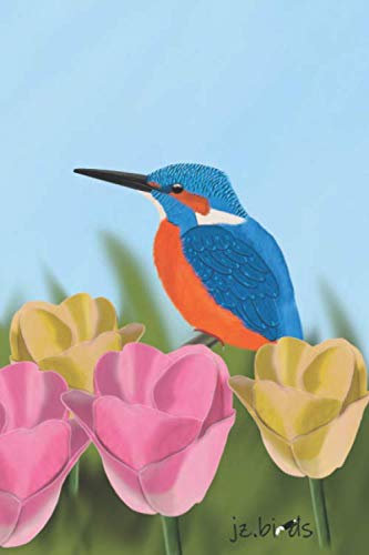 jz.birds Notizbuch A5 Eisvogel im Tulpenfeld Vogel Zeichnung 100 Seiten Farbig