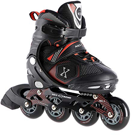 Nils Extreme Inliner für Kinder - Inline Skates - ABEC9 Chrome Kugellager – Rollschuhe für Mädchen Jungen und Erwachsene- Rollerskates Größenverstellbar 35-38 - Schwarz und Rot - NA9080