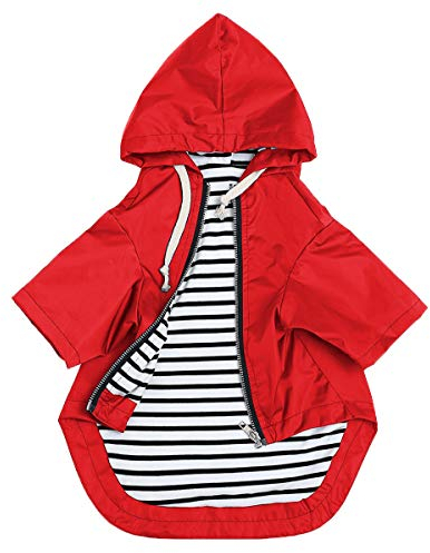 Pethiy Premium hunderegenmantel,Wasserdicht Hundemantel mit Kapuze Hundebekleidung Hunde Regenjacken mit Reißverschluss und Taschen, Outdoor Regencape Halten trocken und sauber-Rot-S