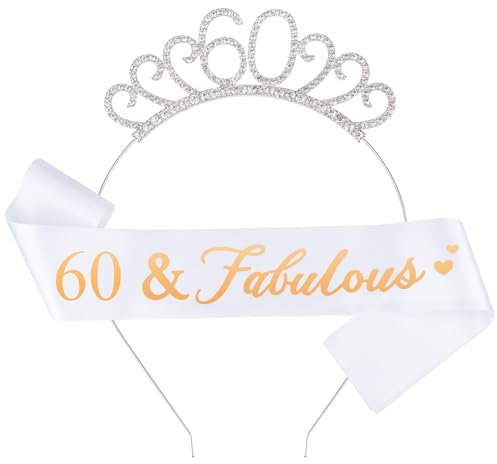 Fantasyon 60 Geburtstag Krone und Schärpe, Kristall Tiara Geburtstag Krone Geburtstag Tiara Strass Krone für 50 Geburtstag Geschenk Party Zubehör (60 Jahre alt)