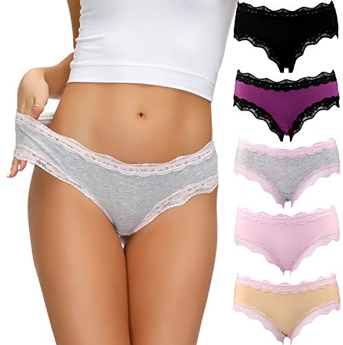 COMSOFT sous-vêtements en Coton Femme Culottes Dentelle Douce Culotte Hipster (Multicolore D, S)