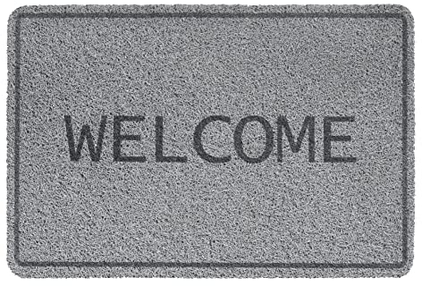 HAMAT - Fußmatte Curly Print - Welcome/Goodbye - Grau/Schwarz - 40 x 60 cm