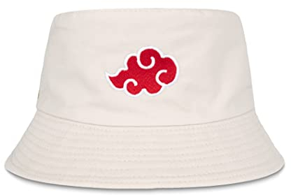 Roffatide Anime Red Cloud Fischerhüte Bestickter Hut Angelhut Reversible Double Side Wear Baumwolle Sonnenhut Beige