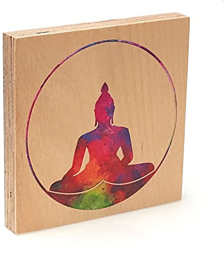 Holzbild · Buddha · 15x15x2cm zum Hinstellen/Aufhängen · Aufsteller Symbol Lehre Erleuchtung Ruhe Entspannung Meditation auf Echtholz · Geschenkidee Geburtstag Danke Weihnachtsgeschenk· Deko Wandbild