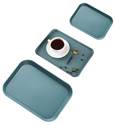 CaiYuanGJ 3 Stück Serviertablett Kunststoff Rechteckig, Multifunktionales Rechteckiges Tablett, Tablett Kunststoff, Rechteckig Kleines Tabletts, Küche Essenstablett, für Küche, Hotel, Schule (Grün)
