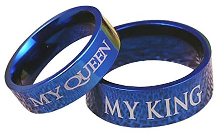 Aotiwe Eheringe Paarpreis, Partnerringe Blau Band mit Gravur MY QUEEN and MY KING Edelstahl Blau W 57 &M 62