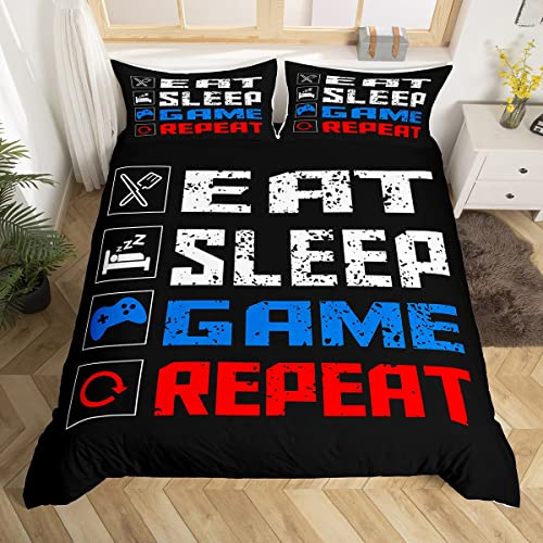 Loussiesd Gamer Bettwäsche Sets für Jungen Teenager Gaming Bettwäsche 135x200cm Kinder Mädchen Eat Sleep Game Repeat Design Bettbezug Junge Männer Player Games atmungsaktive Bettbezug