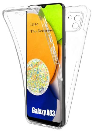 AURSTORE Coque pour Samsung Galaxy A03,Protection intégrale Avant + Arrière en Rigide, Housse Étui Pochette Tactile Protection 360 degré - Antichoc (Transparent)