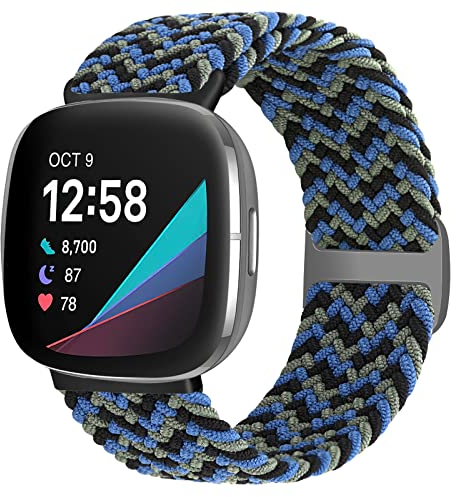Enkic Geflochtenes Solo Loop Armband Kompatibel Mit Fitbit Versa 3/Sense, Elastisch Verstellbares Sport Ersatzband Nylon Uhrenarmband für Herren Damen