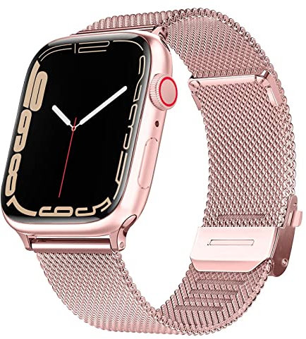 HdanMole Compatibile con Cinturino Apple Watch 38mm 40mm 41mm 42mm 44mm 45mm Donna Uomo, Cinturino iwatch in Acciaio Inossidabile Maglia Milanese per Serie 7/6/5/4/3/2/1/SE,Rosa 42/44/45mm