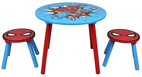 Marvel Spider-Man Tisch- und Hocker-Set für 2 Personen, hält bis zu 30 kg pro Hocker, perfekt zum Spielen und für Aktivitäten, klein, mehrfarbig