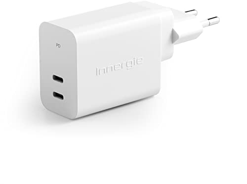Innergie 63W C6 Duo USB C 2-Port Schnellladung kompakt Ladegerät Wandladegerät für Samsung Galaxy iPhone 13/14/15/16 Apple Watch iPad MacBook Pro Airpods Pixel Chromebook Laptop Switch