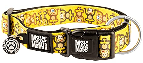 Max & Molly Gotcha! Hundehalsband Halsband Hund mit Smart ID, gepolstertes Neopren Halsband mit Design für mittelgroße Hunde, wasserdicht, bequem, verstellbar, Monkey Maniac, M