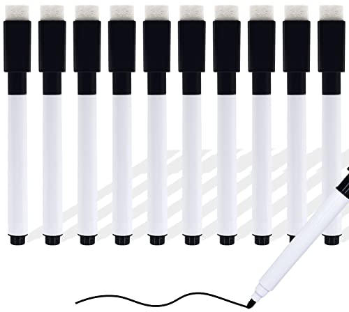Autoau Whiteboard Stifte, 10 Stück Folienstift Abwischbar Whiteboard Marker Stifte Fineliner Schwarz Dry Erase Marker mit Schwamm für Büro Schule und Zuhause(Non Magnetic)