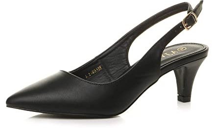 AJVANI Womens Ladies Low Heel 50s Slingback Buckle Pointed Open Back Shoes Size 3 36 Black Matte