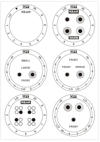 6 Stove Dials Sticker for Burner Cooktop Hob Cooker Top - Electric Range Knob Kit Decals Range Replacement Adhesive Knob Symbol Vinyl Cooktop Stickers for Identify The Burners (Medium) (Stove)