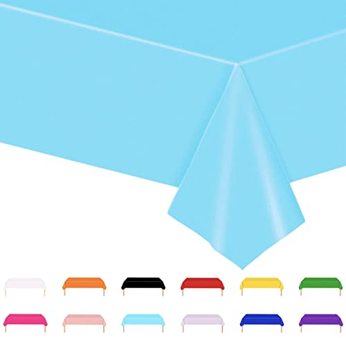 POPOYU Nappe Bleu Plastique,54x108 Pouces Nappe Rectangulaire Bleu Nappe Anniversaire Fille,Nappe Imperméables Table Fête Protection pour Noël Picnic,Anniversaire,Jardin Mariage Fête Décoration