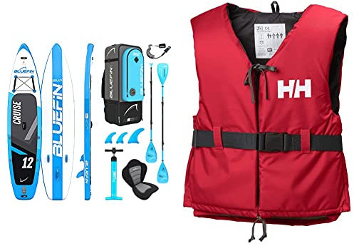 Bluefin SUP Inflatable Stand Up Paddle Board | 6” Thick | Kayak Conversion Kit | All Accessories | Multiple sizes: Kids, 10’8, 12’, 15' & Helly Hansen Sport II Buoyancy Aid Unisex Red/Ebony 70/90